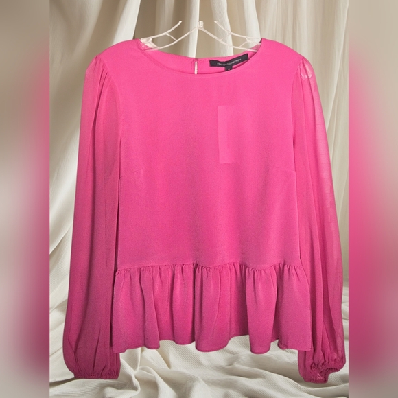 French Connection Hot Pink Crepe Light Georgette Peplum Blouse M - Picture 4 of 10